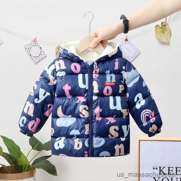 

down coat new winter children down cotton jacket boys girls plus thick warm cotton clothes soft style baby hooded coat r230905, Blue;gray