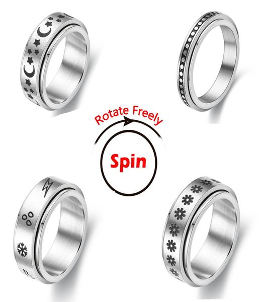 

spinner anxiety rings for women rotate y anti stress accessories jewelry new trend pattern stainless steel jewellry6744634, Silver