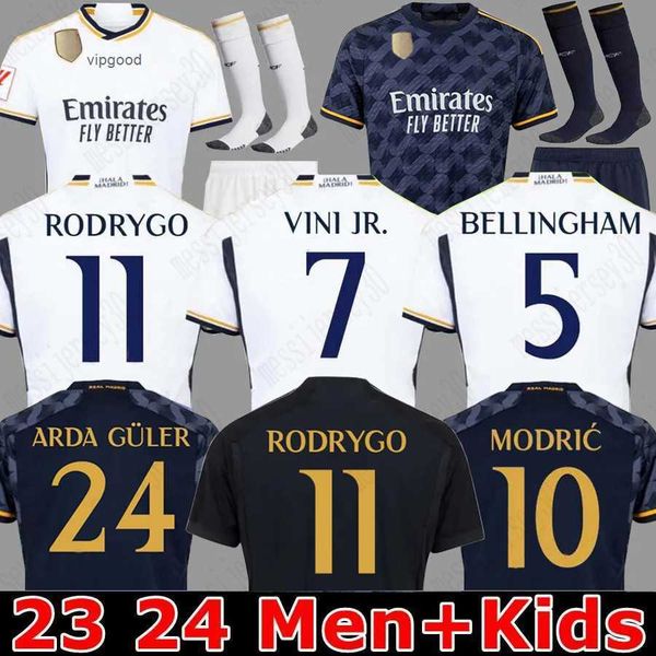 

23/24 bellingham vini jr soccer jerseys mbappe tchouameni 2023 2024 football shirt real madrids camavinga rodrygo modric camisetas men kids, White;black