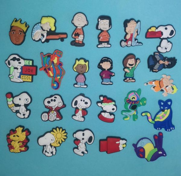 

1 pack=24 pcs snooby charles lucy etc new trend fashion cartoon charm soft pvc charms custom shoe charm decoration for kid accessory5625629, White;pink