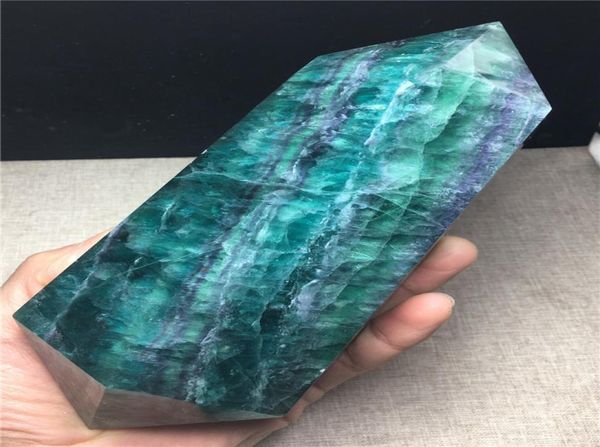 

about 700g natural green fluorite doublepointed pillar decoration energy healing crystal ornaments6480166, Black