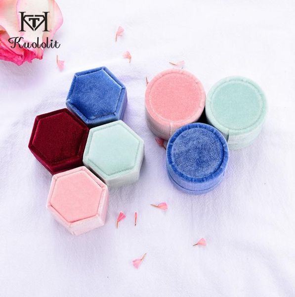 

kuololit 5pclot velvet hexagon ring boxes for women handmade jewelry boxes for wedding engagement bridal gift pink green box t2009633969, Black;white