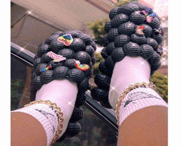

women bubble slides 2022 summer massage slippers fashion wear toecovered sandals comfortable home flip flops ladies shoes g224449803, Black