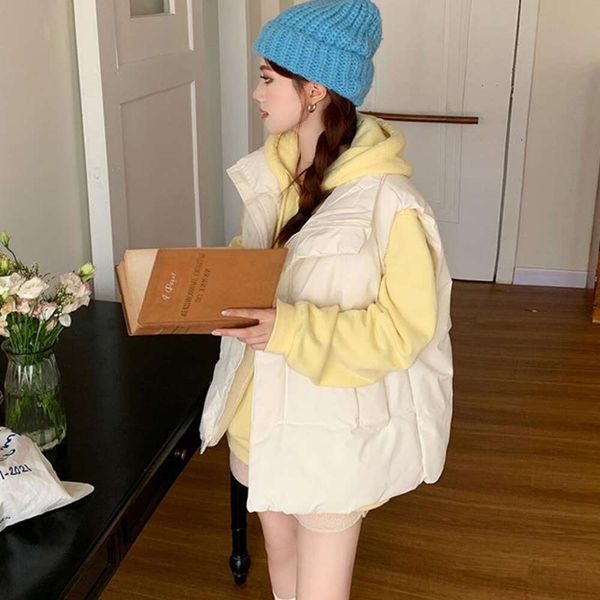 

down cotton coat vest womens autumn and winter korean loose sleeveless collar pure color, Black;white