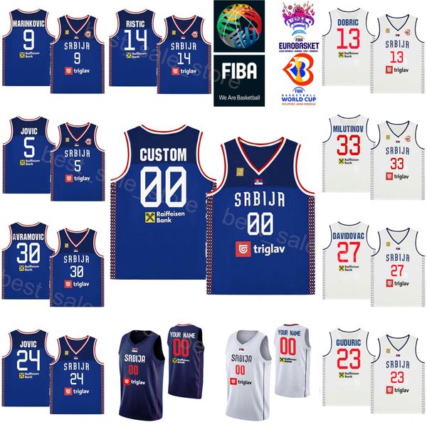 

printed 2023 world cup serbia basketball srbija jersey 13 ognjen dobric 23 marko guduric 14 dusan ristic 30 aleksa avramovic 27 dejan davido, Black