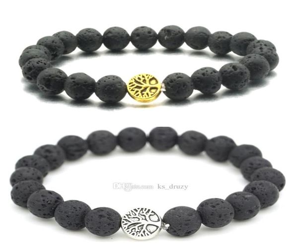 

gold silver tree of life charms 8mm black lava stone beaded bracelet essential oil diffuser bracelet volcanic rock hand strings9531430, Golden;silver
