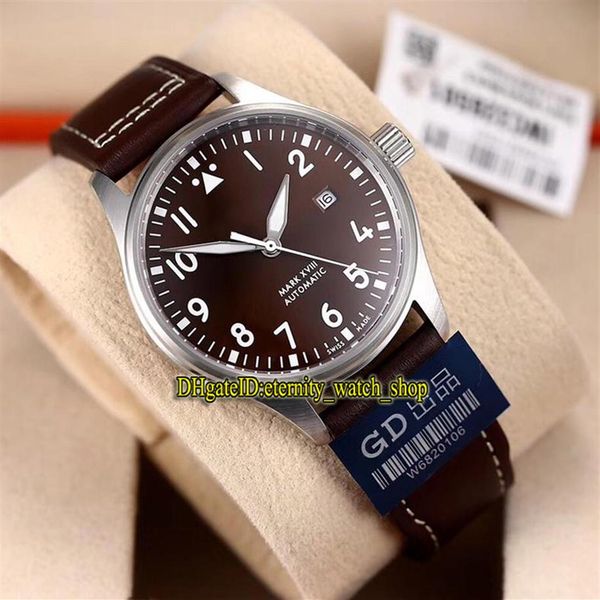 

4 color mark xviii pilot 327003 brown date dial japan miyota 821a automatic mechanical mens watch 316l steel case leather band spo260d, Slivery;brown