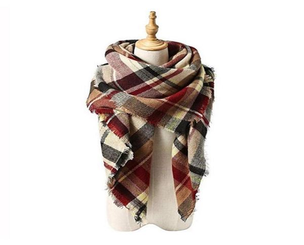 

2020 women039s fall winter scarf classic tassel plaid scarf warm soft chunky large blanket wrap shawl scarves 140cm140cm4643117, Blue;gray