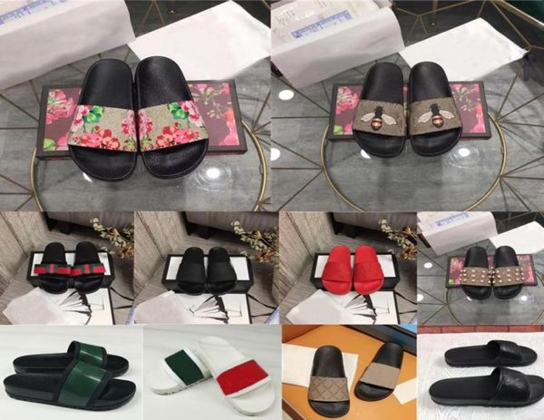

2022 designer men women slippers rubber slides sandal flat blooms strawberry tiger bees green red white shoes beach outdoor flower4964673, Black