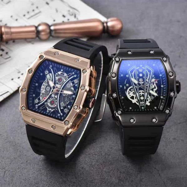 

luxury milles 2023 new richards watch mens fully automatic non mechanical waterproof glow sport hollow out miller barrel shape, Slivery;black