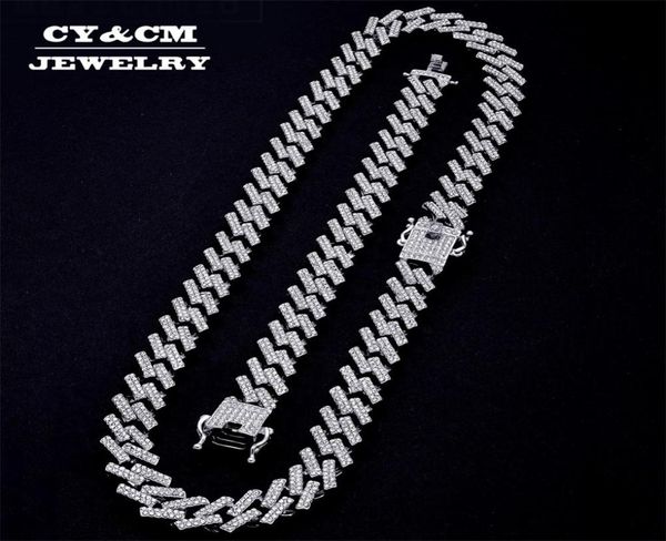 

15mm prong miami cuban link chains necklace hip hop gold silver jewelry 2 row rhinestones iced out necklaces bracelet for men7290385