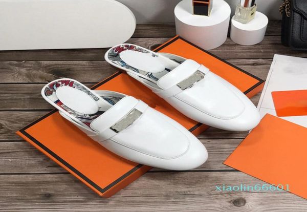 

designer slippers genuine leather oz mules sandals princetown kelly metal chain shoe luxury women loafers odile skin lady slipper size751140, Black
