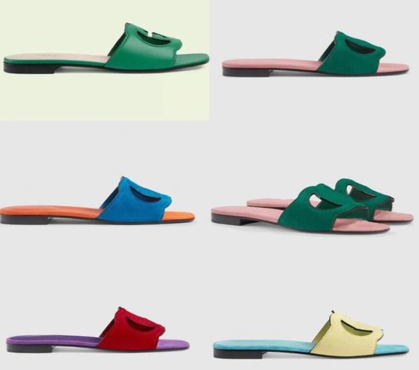 

luxury woman summer pop brand cut out sandal slipper flop flip shoes interlocking cutout sandals leather rubber sole design shoes9384263, Black