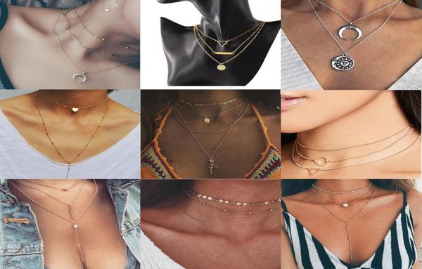 

necklace for women fashion pop silver gold charm necklace collar set multilayer necklace beach leaf pearl shell bodomia1247200, Golden;silver