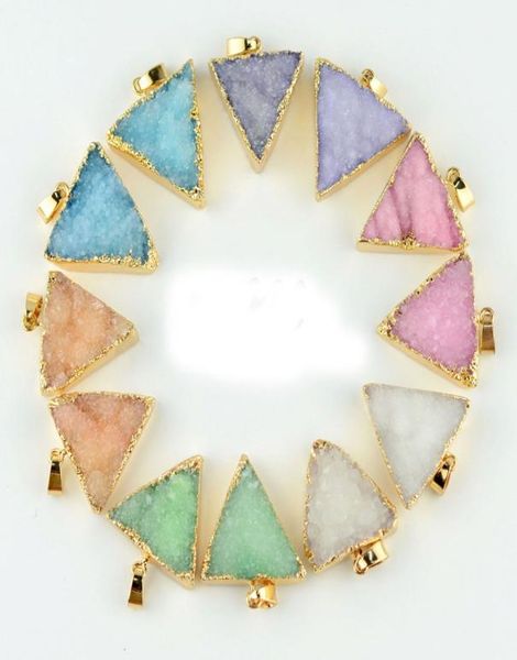 

druzy quartz crystal charm pendant gold plated triangle necklace pendant diy druzy jewelry ps13331373747, Silver