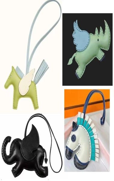 

very popular 5a quality bag charm real sheepskin leather petit charms keychain rhinoceros and elephant decoration tassel hor8113597, Black