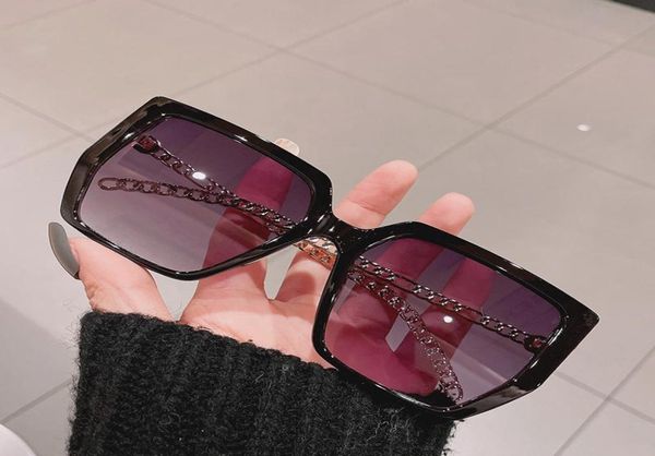 

sunglasses 2021 fashion metal chain square women designer vintage big frame sun glasses female show shades oculos feminino5004931, White;black