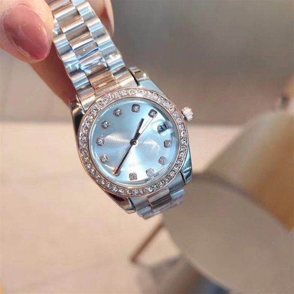 

luxury women watches brand designer diamond lady watch 33mm dial stainless steel band quartz wristwatches for ladies womens ch306h, Slivery;brown