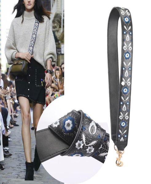 

luxury wide strap messenger shoulder bag strap women handbag straps for bags brand straps replacement embroidery correa bolso 21037546222, Black
