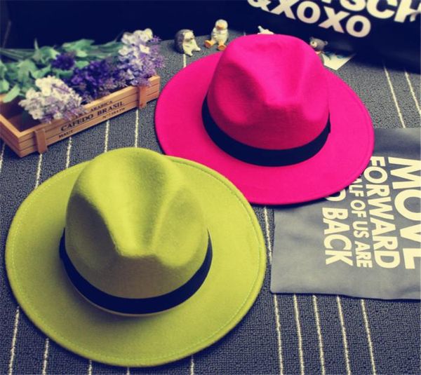 

whole2019 fashionable new vintage women mens fedora felt hat ladies floppy wide brim wool felt fedora cloche hat chapeu fedor3715140, Blue;gray