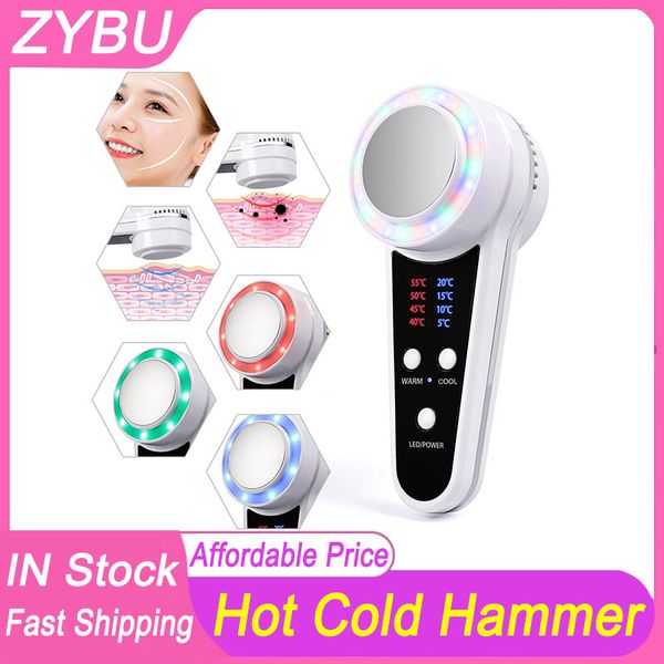 

home use 3 colors cold beauty instrument pn skin rejuvenation facial massager face lifting firming facial cool warm hammer face care massage