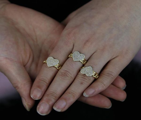 

new arrived heart shaped ring bling iced out cubic zirconia cz paved cuban link chain fashion hip hop jewelry for women2252925, Silver