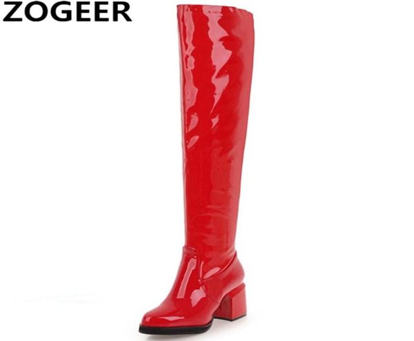 

fashion over the knee boots women block high heel thigh high boots patent leather party fetish shoes woman red black gold t208886539