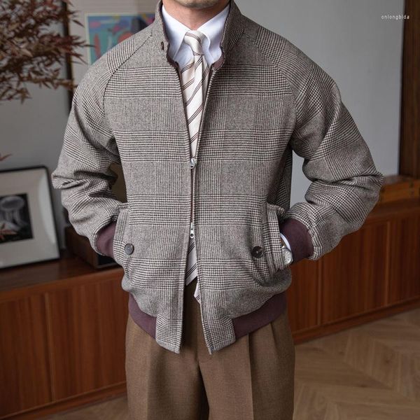 

men's jackets autumn bomber stand collar zipper slim jacket male casual streetwear wool retro coats men clothing plus size outwear, Black;brown