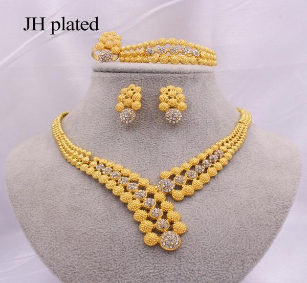 

ethiopia 24k gold jewelry sets for women jewellery african wedding bridal gifts bridal party bracelet necklace earrings ring set 29250464, Slivery;crystal