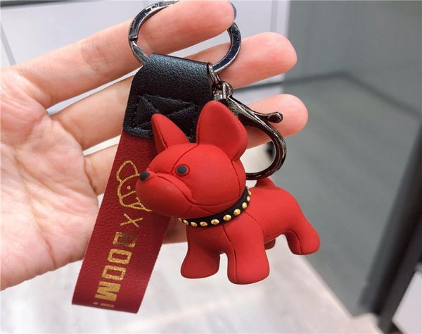 

designer fashion french punk bulldog keychain pu leather dog keychains for women bag charm trinket men car key ring key4155184, Silver