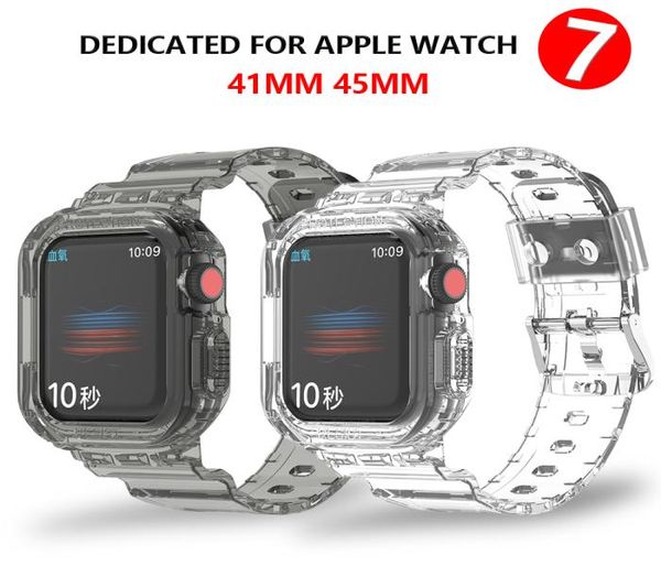 

transparent glacier strapcase for apple watch 7 band series 41mm 45mm silicone bracelets for iwatch 7 clear sports watchband 38mm9209737, Black;brown