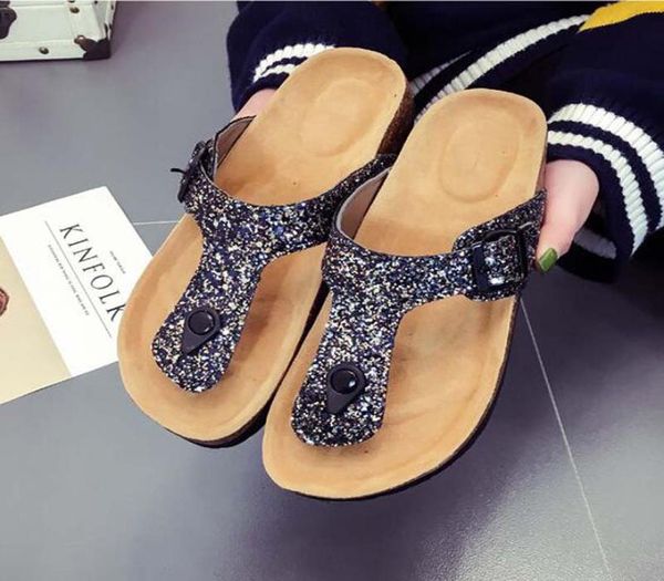 

new summer women flats sandals cork slippers casual shoes print mixed colors size 35446318942, Black