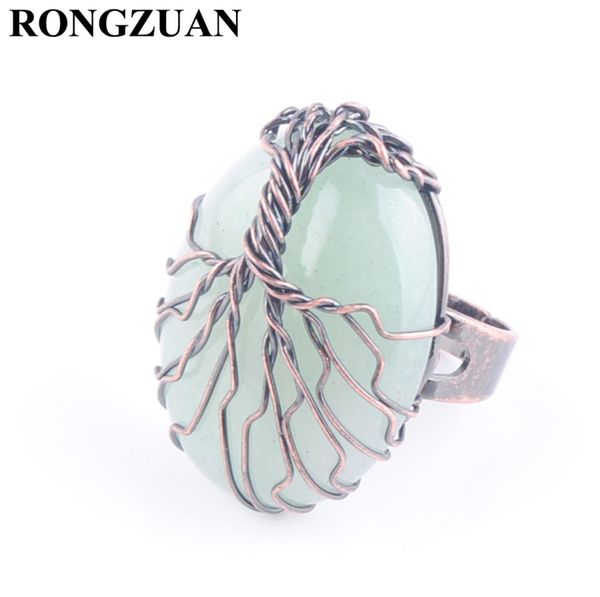 

adjustable ring for women jewelry natural stone aventurine finger rings party jewelry vintage copper wrapped tree of life dx30587904832, Golden;silver