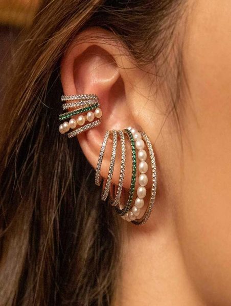 

2020 new circle ear clip with pearl and diamond fashion for dinner party and 862999, Golden;silver