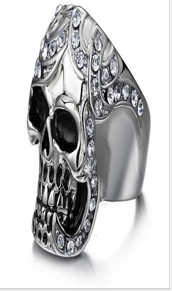 

men039s titanium steel cz diamond ring mix size fashion hallowmas skull punk ring rc125 mix size 8123161435, Silver