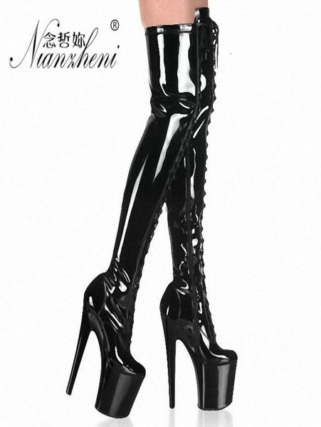 

fascinating2019 super 20cm day high fine with waterproof platform flange overknee boots patent leather black nightclub steel pipe 8865665