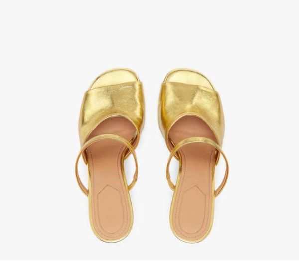 

23ss women sandals ffirst first gold nappa leather highheeled sandals luxury designer sandal goldtone high heels sculpted heel 4367040117, Black