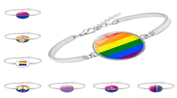 

new arrival gay lesbian pride rainbow sign bracelets for wome mens fashion glass charm bracelet bangle friendship lgbt jewelry in 2120468, Golden;silver