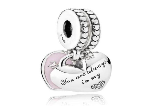 

original 925 sterling silver charm mother and daughter hearts with crystal beads fit bracelet & necklace diy jewelry7690739, Black