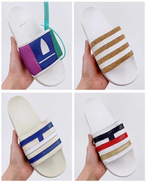 

adilette pride couple slippers beach sandals men women colorful stripes sandals designer black white flipflops flat slipper6705520