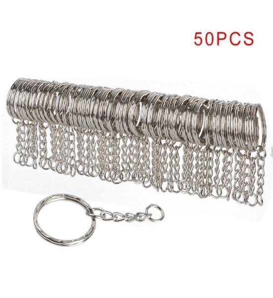 

50pcs 25mm polished silver color keyring keychain split ring with short chain key rings women men diy key chains accessories c19012862735