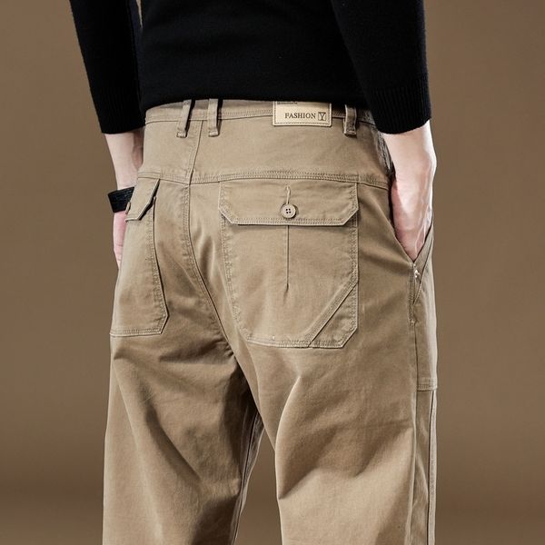 

mens pants stretch classic autumn winter casual elastic mid waist jogger trousers male business drop 230905, Black