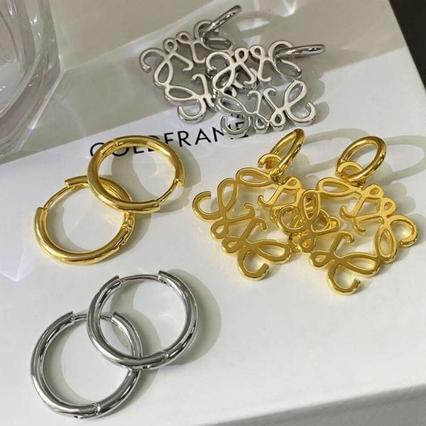 

earrings designer loewees 14k brass geometric hollow metal earrings light luxury earrings ornament girl, Golden;silver