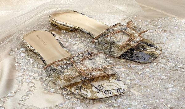 

thick heel slippers sandals women wear fashionable flat bottoms outside in summer women039s rhinestone slipper and flip flops6968279, Black