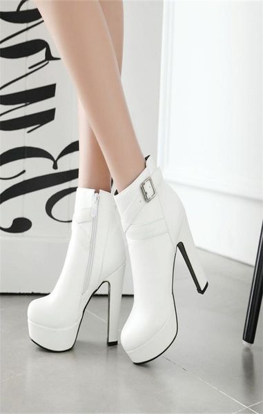 

womens ankle platform high heels zipper round toe winter ladies white apricot black boots woman new shoes lj2010301560274