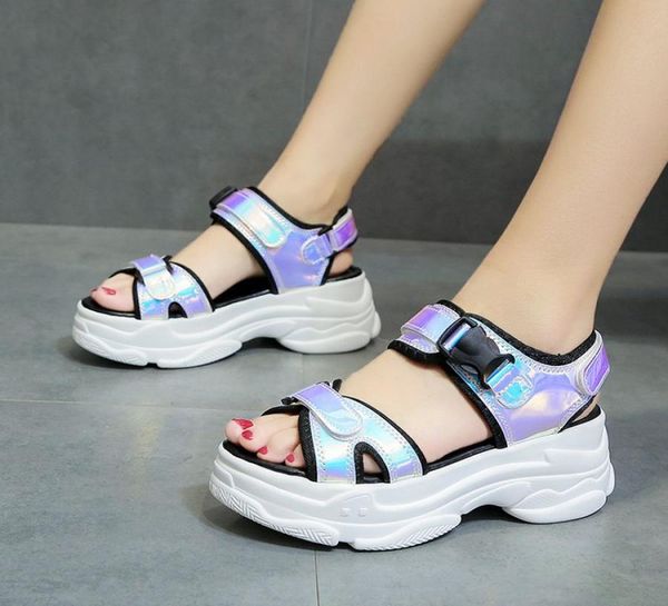 

fashion women sport sandals girl opentoed wedge hollow out women sandals outdoor cool platform shoes women beach summer shoe5121630, Black