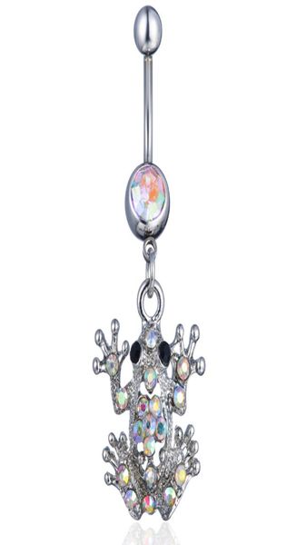

d0727 frog clear ab color belly navel button ring0123452020325, Silver