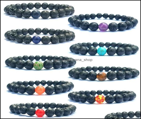 

charm bracelets 8mm agate chakras black lava stone beads elastic bracelets essential oil diffuser bracelet volcanic rock beaded ha2523659, Golden;silver