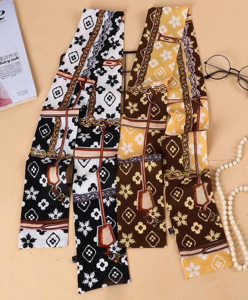 

fashion double layer print skinny silk scarf bag ribbons for women female neck neckerchief head scarves wraps for ladies fehdfdh6789502, Blue;gray