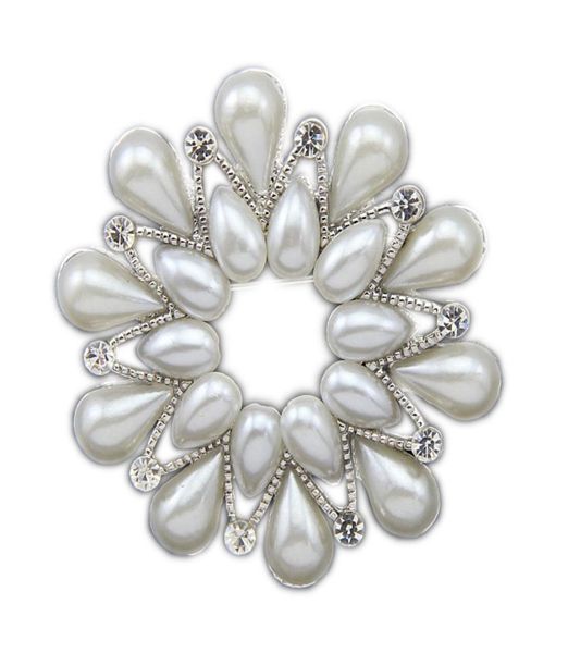 

2 inch rhodium silver tone tear shaped cream pearl wreath brooch5891529, Gray